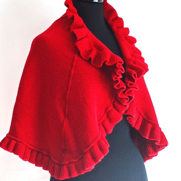 Corti Red Ruffled Wool Cape  - Italy - Picture 2 of 6